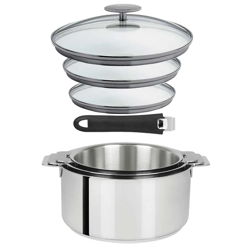Lot 3 Casseroles inox Mutine avec Poignée et Couvercles - CRISTEL
