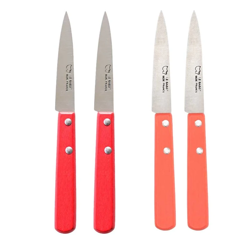 Lot de 4 Couteaux d'Office Manche Bois Orange Rouge - Au Sabot