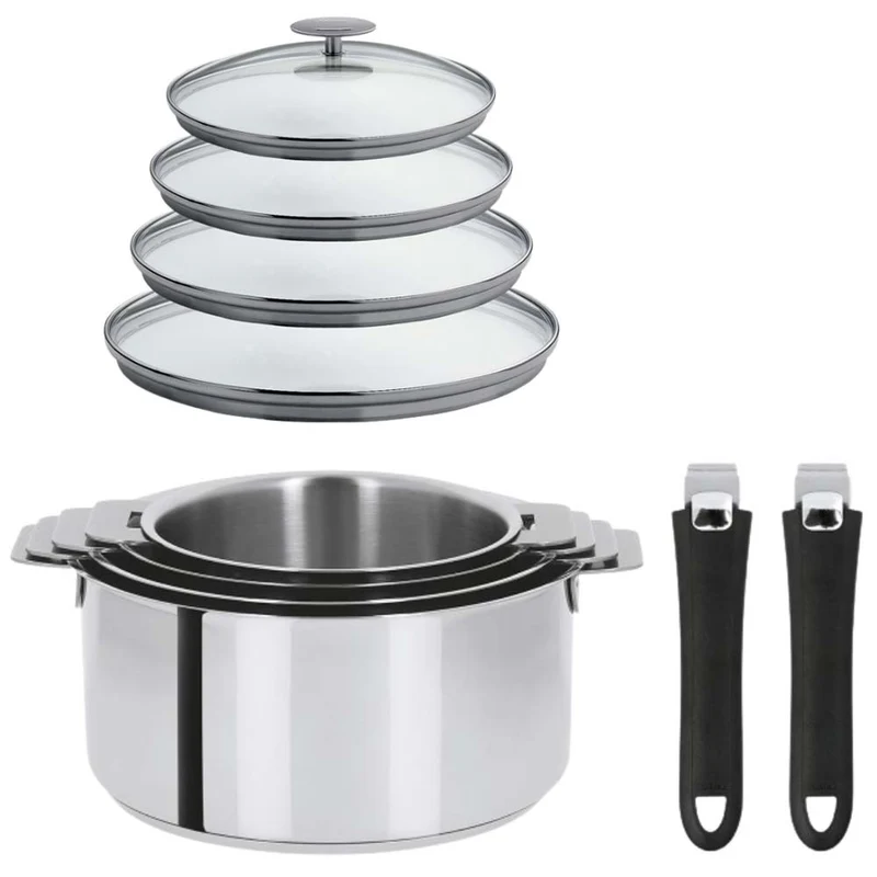 Lot de 4 Casseroles Mutine avec 2 poignées et 4 couvercles - CRISTEL