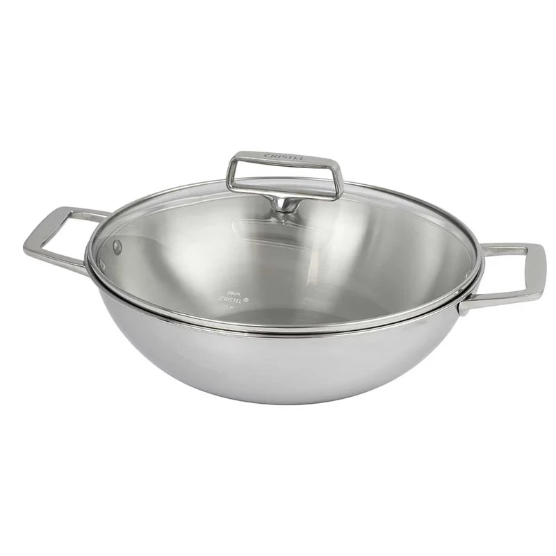 Wok Inox Castel'Pro anses fixes et couvercle inclus - CRISTEL