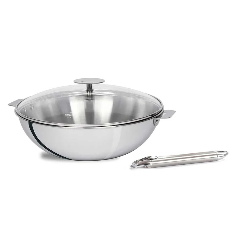 Lot Wok Casteline 28 cm amovible avec poignée inox et couvercle - CRISTEL