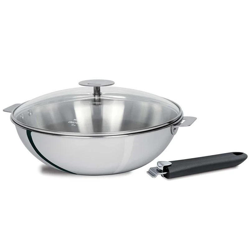 Lot Wok Casteline 28 cm amovible avec poignée noire et couvercle - CRISTEL