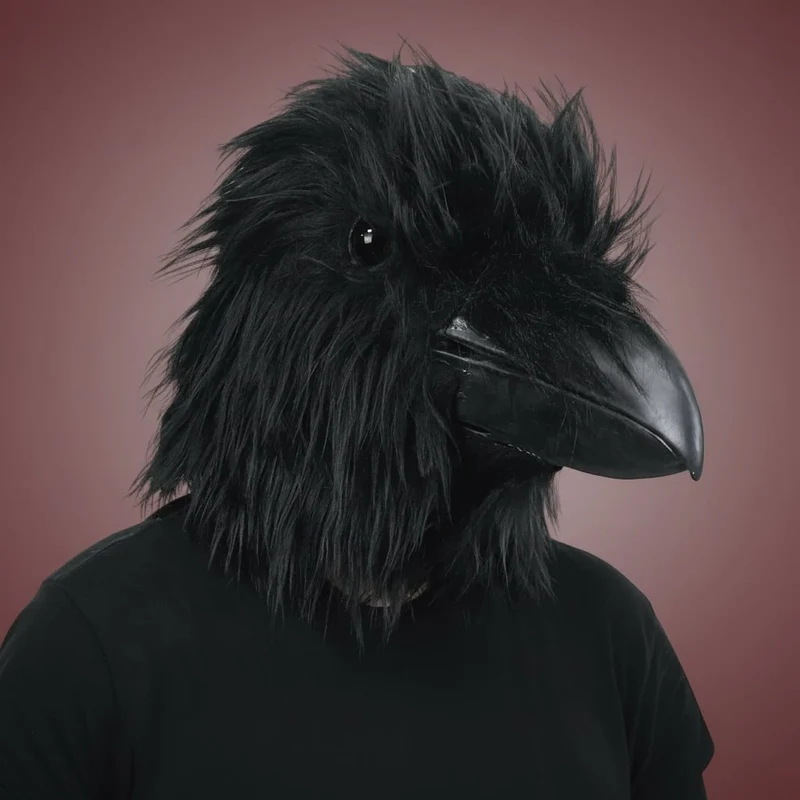 Halloween Crow Mask Covering the Entire Head Made of Faux Fur for Cosplay and Parties