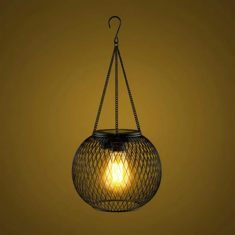 Halloween Solar Hanging Garden Street Lamp with Metal Mesh and Warm LED Light