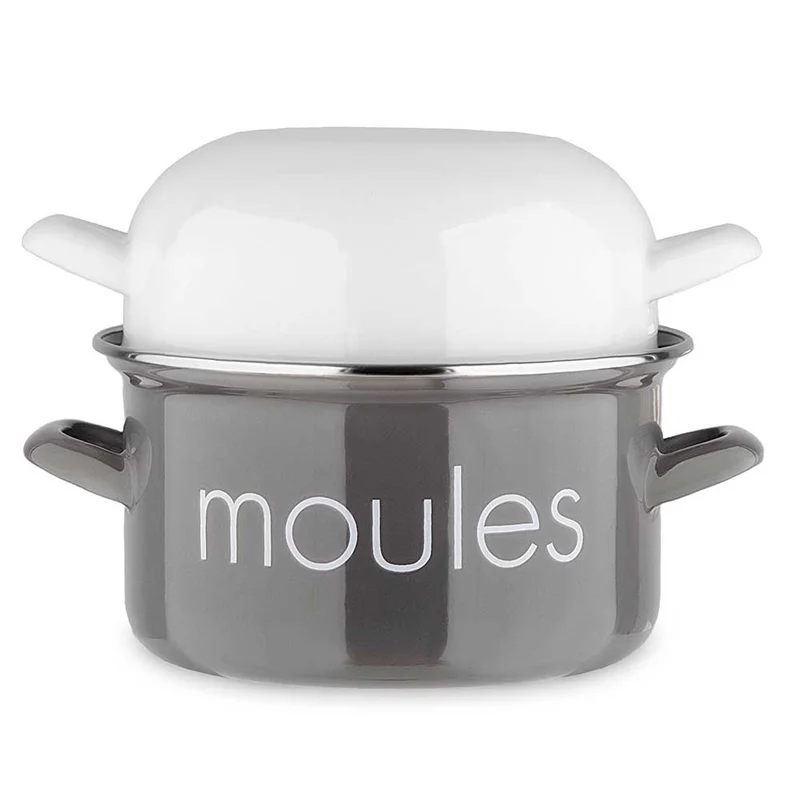 Marmite à moules grise et couvercle blanc - BAUMALU