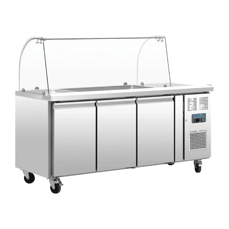 Saladette GN 3 portes Polar série U avec vitrine de protection