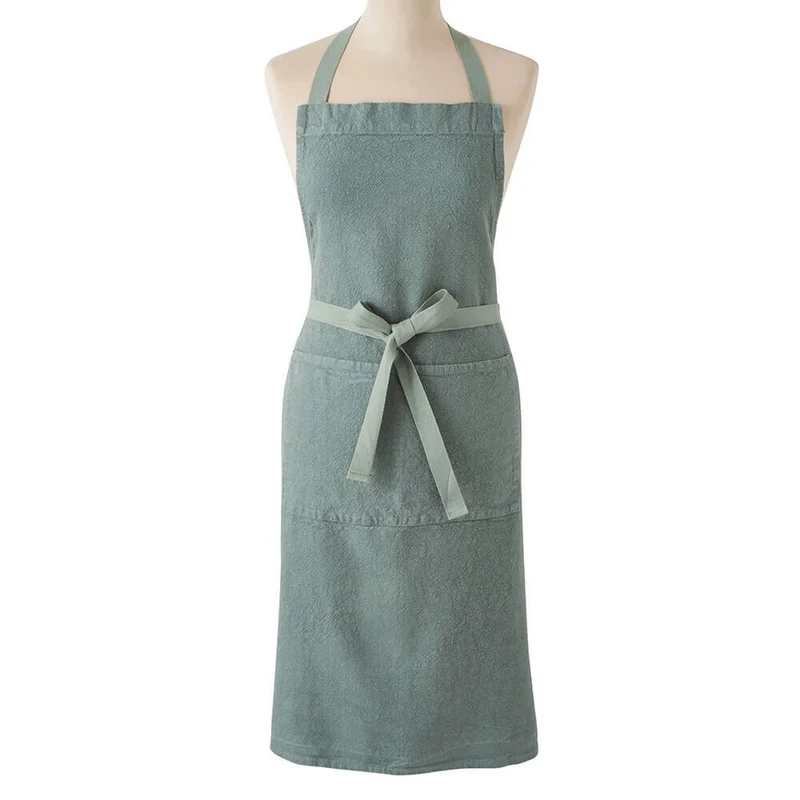 Tablier Doudou Lin Vert de Gris 85x78 cm - Charvet Editions