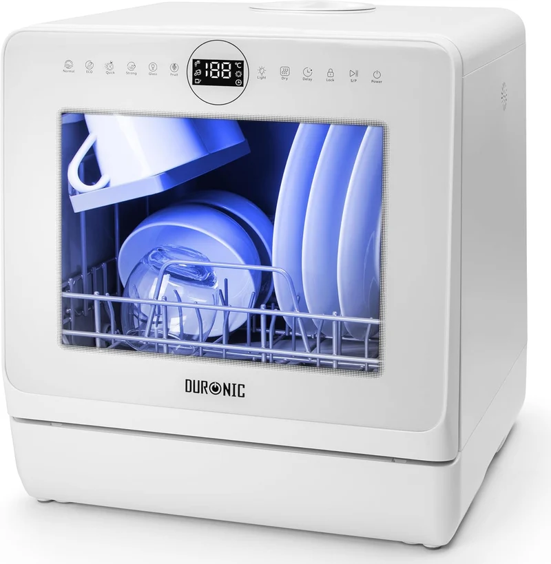 Duronic DW5 WE Lave-vaisselle de table 950W lave vaisselle posable portable compact gain de place pour petite cuisine 6 programmes de lavage séchage efficace pratique