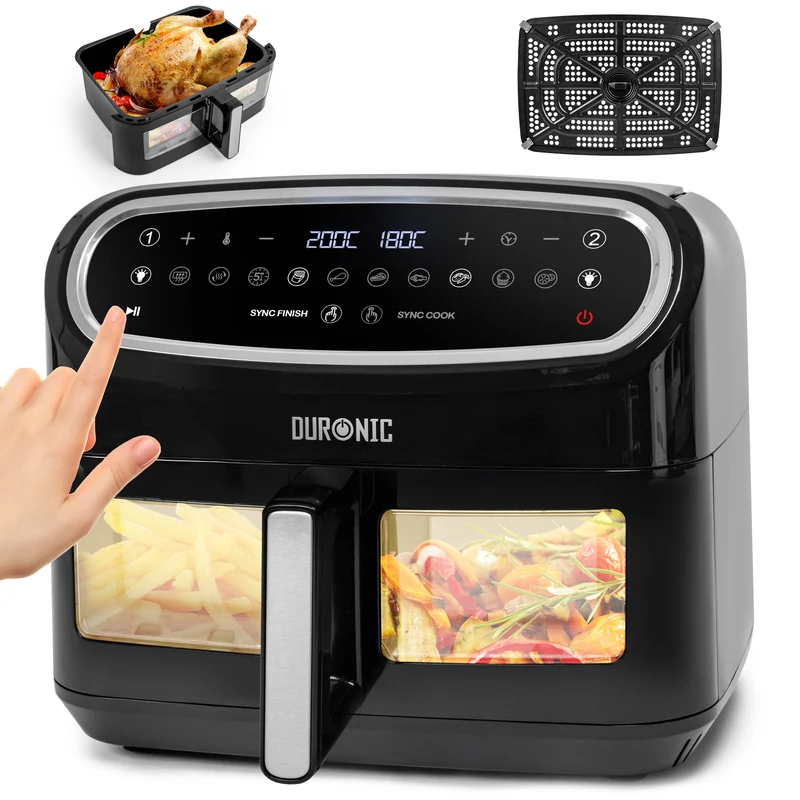 Duronic AF14 BK Friteuse à Air avec 1 grand tiroir de 10L inclus Air fryer avec 10 Programmes de Cuisson Préréglés Sans huile Gâteaux Poulet Rôtir Frites Déshydrater Réchauffer