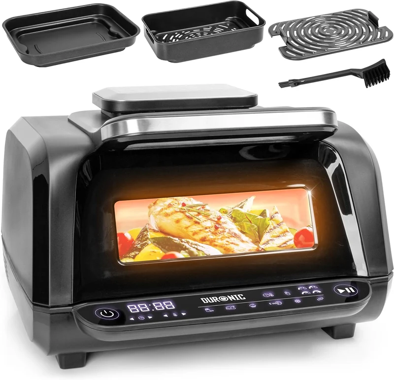 Duronic FG19 Air fryer Grill Friteuse électrique à air chaud grill 1900W Four Friteuse sans huile accessoires pour air fryer cuisson rôtir pizza gril griller frites barbecue intérieur