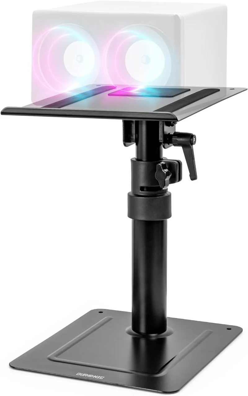 Duronic SPS20 Support d’Enceintes pour Bureau | Hauteur Ajustable de 26,4 à 40,5 cm | Inclinable et Rotatif | Plateau de 24 x 20 cm | Socle de 25 x 20 cm | Home Cinema Studio d’Enregistrement