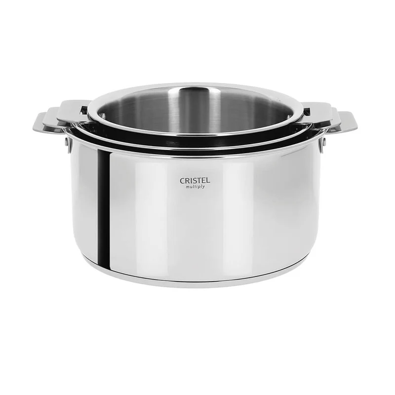 Lot de 3 Casseroles inox Casteline poignée amovible - CRISTEL