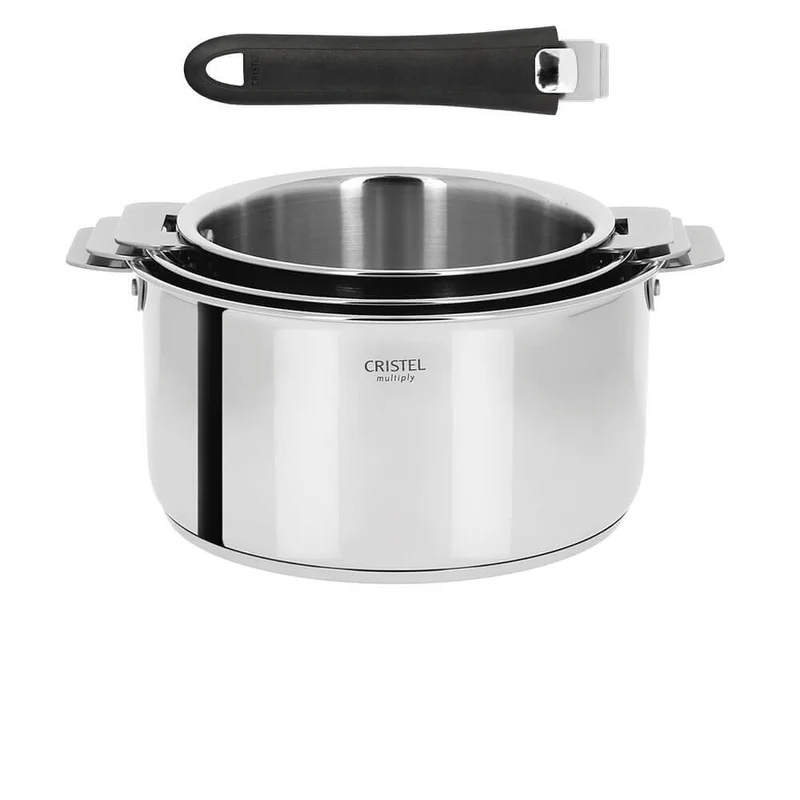 Lot de 3 Casseroles inox Casteline avec 1 poignée Mutine Noir INCLUSE - CRISTEL