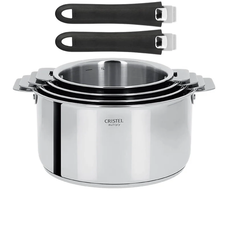 Ensemble de 4 Casseroles inox Casteline avec 2 poignées Mutine Noir INCLUSES - CRISTEL