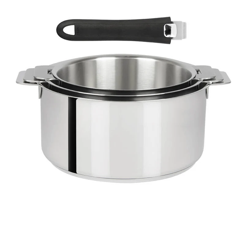 Lot de 3 Casseroles Mutine poignée amovible avec 1 poignée Mutine INCLUSE - CRISTEL