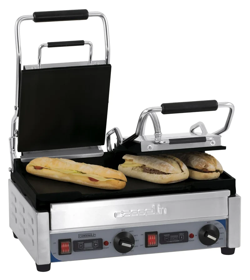 Grill à contact / grill à panini double Premium lisse - Lisse avec minuteur