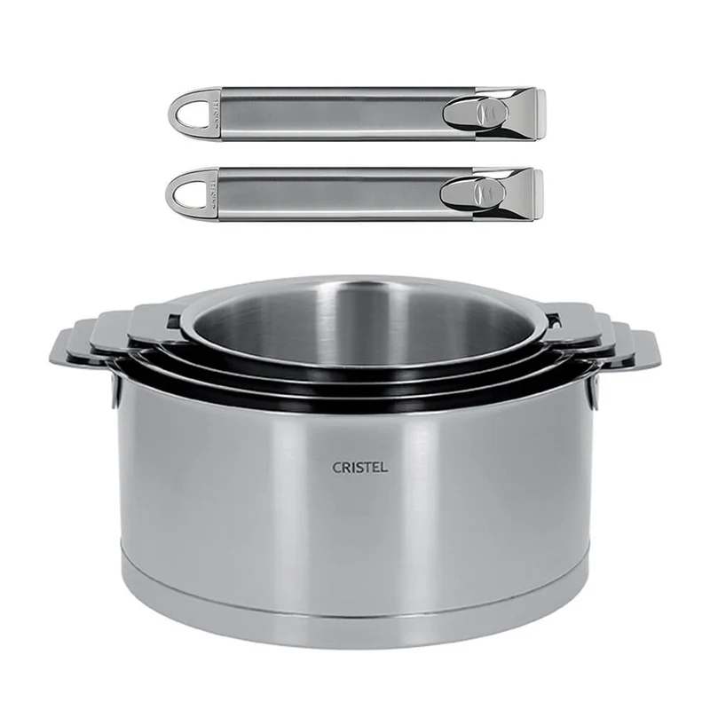 Lot de 4 casseroles inox STRATE + 2 poignées ZENITH amovibles OFFERTES - CRISTEL
