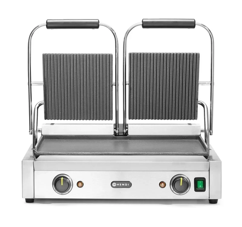 Grill à contact / grill à panini double 1x lisse, 1x rainuré