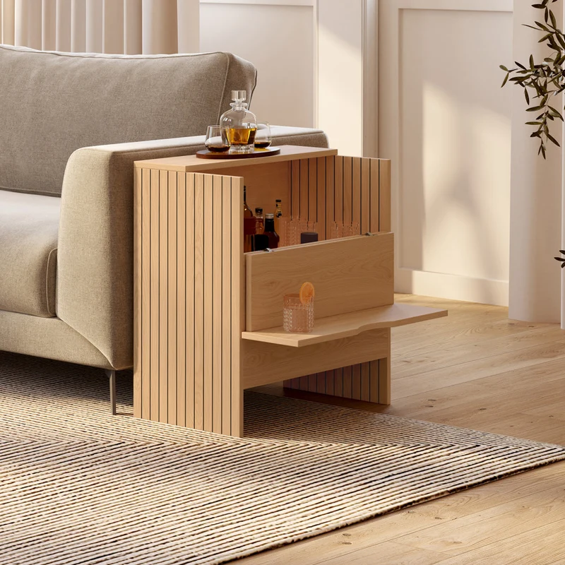 Table d'appoint mini bar Faustine bois et effet lattes