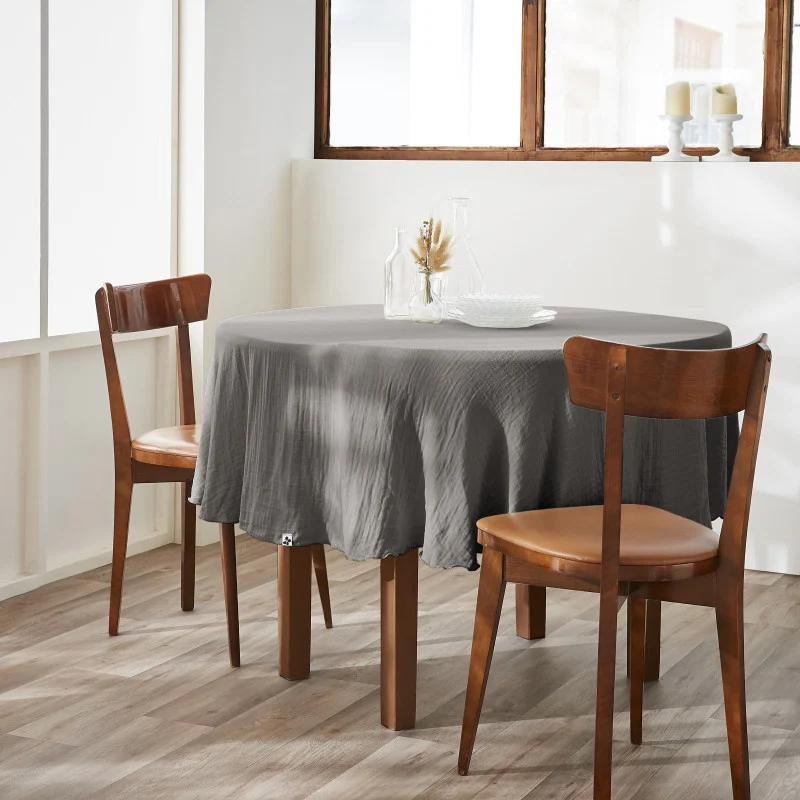 Nappe ronde (0) 180 cm Gaze de coton unie GAÏA Granit