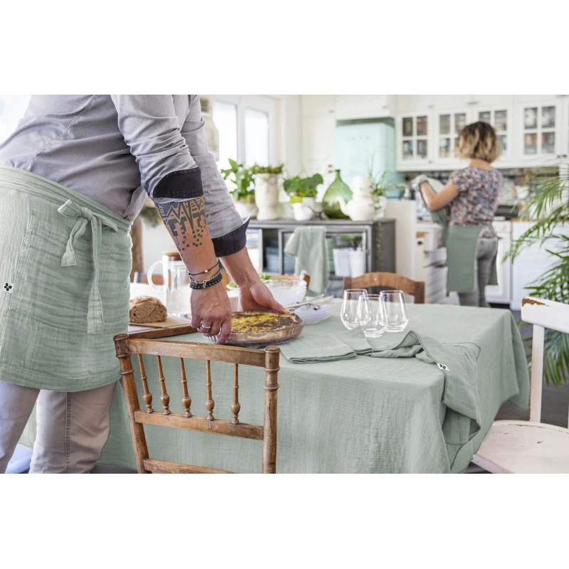 Nappe rectangle 150 x 350 cm Gaze de coton unie GAÏA Eucalyptus