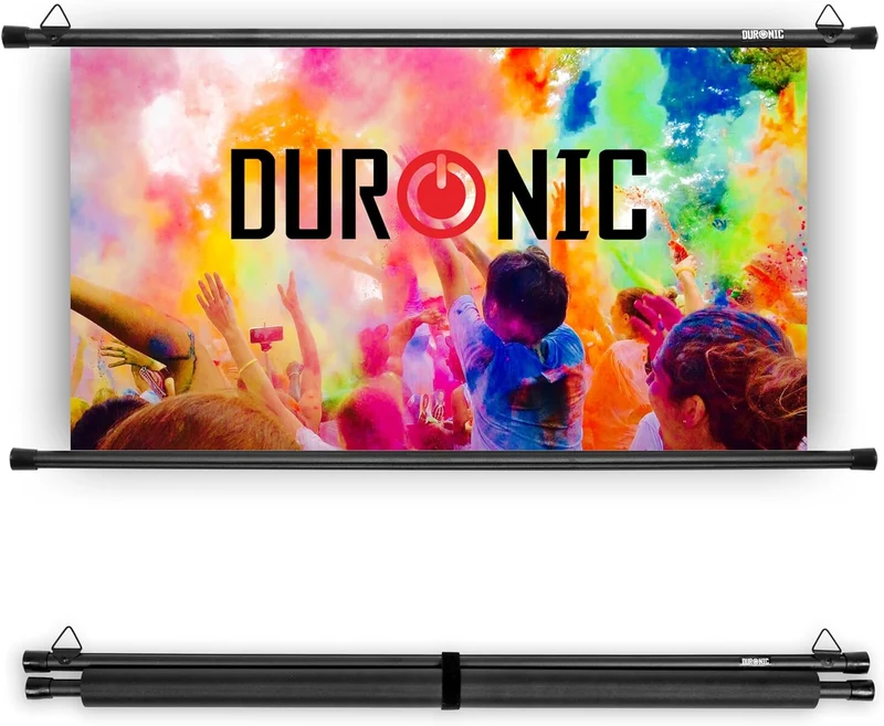 Duronic BPS70 16/9 Ecran de Projection TV et Home Cinema de 70 Pouces 178 cm | 155 x 87 cm | Fixation par Crochets | Barres lestées | Toile pour vidéoprojecteur | Gain +1 idéal pour 3D 8K 4K 1080P