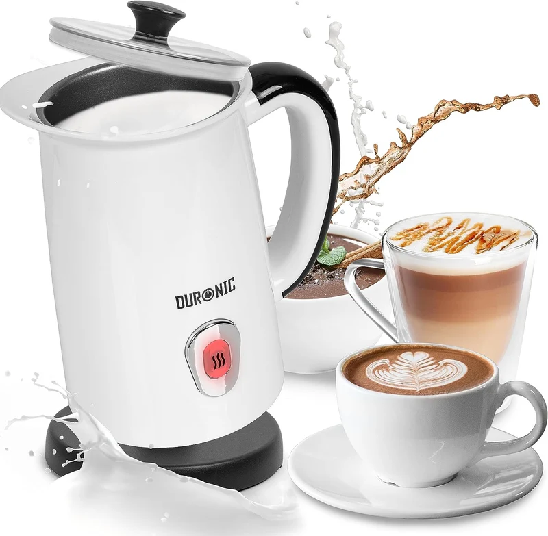 Duronic MF130 Mousseur à Lait électrique automatique 550W | Pour café cappuccino latte chocolat chaud thé | Mousse chaude ou froide et lait chaud | Capacité 240 ml | Pot en inox