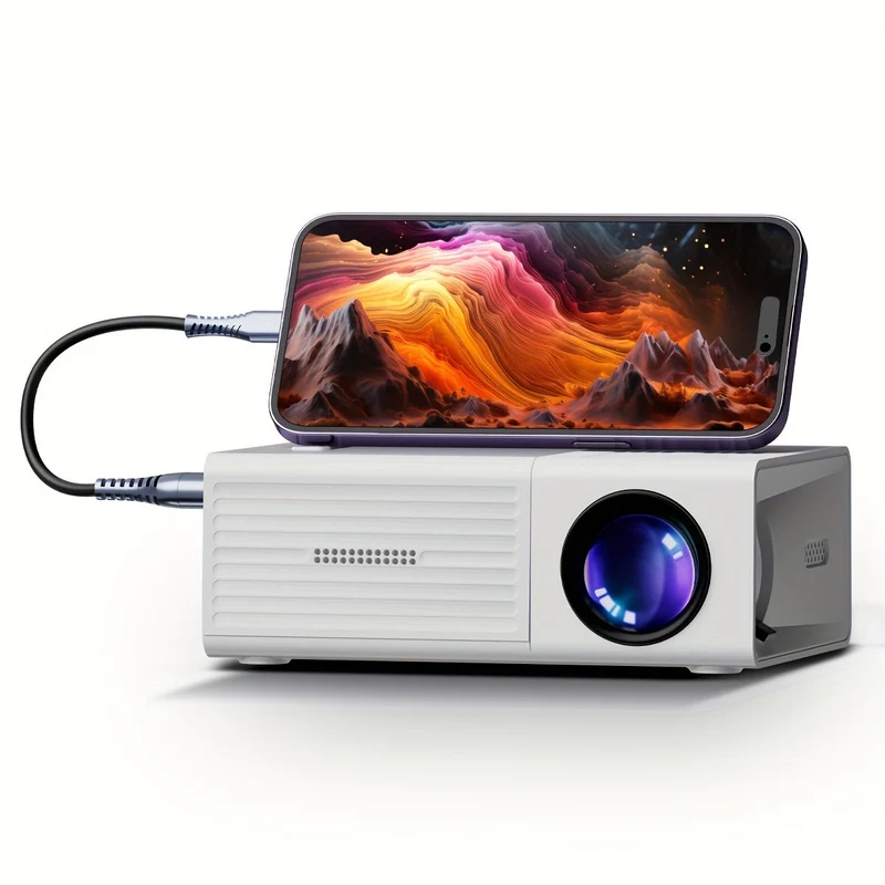 Portable mini projector with 3000 lumens brightness, HD display, and USB port