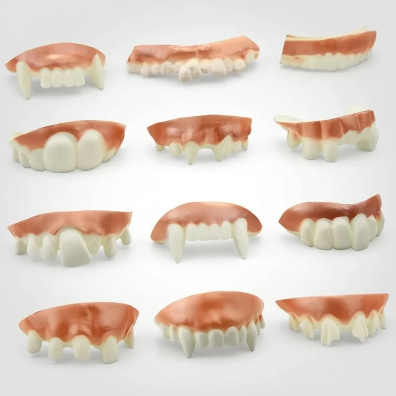 Halloween Fake Vampire Teeth with Flexible Caps and Fake Blood for Children and Adults