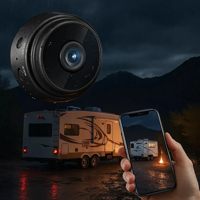 Mini Wireless Wi-Fi Home Camera with 360° Rotating Magnetic Mount, Solar-Powered