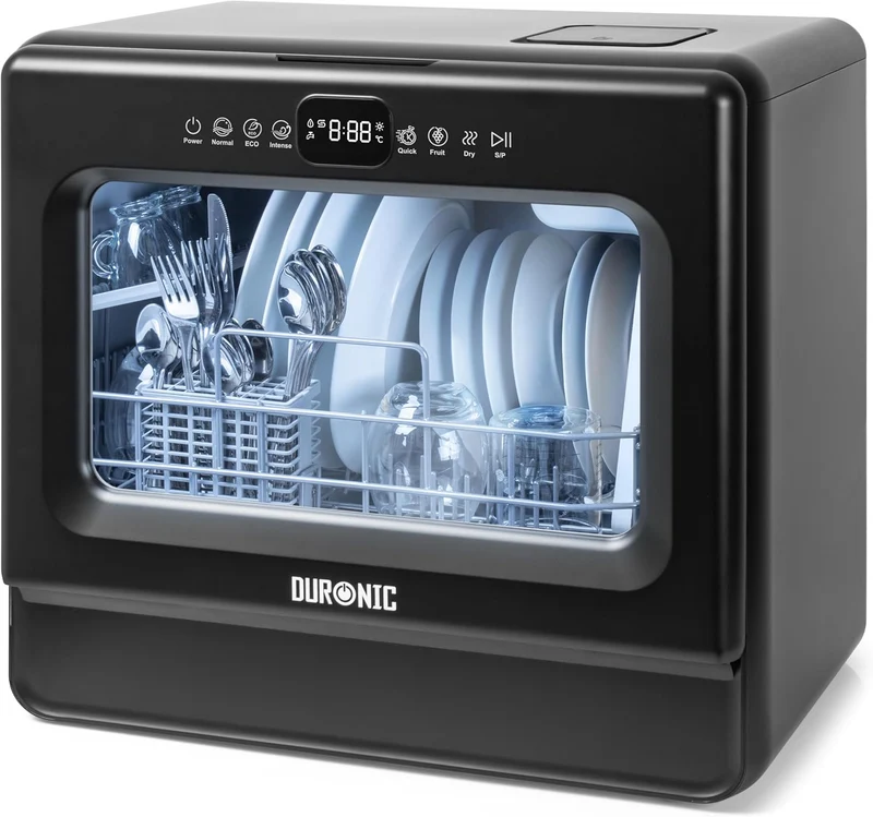 Duronic DW10 BK Lave-vaisselle de table 1050W Lave vaisselle posable compact Gain de place pour petite cuisine 5 programmes de lavage Séchage Lavage des plats assiettes verres bols couverts fruits