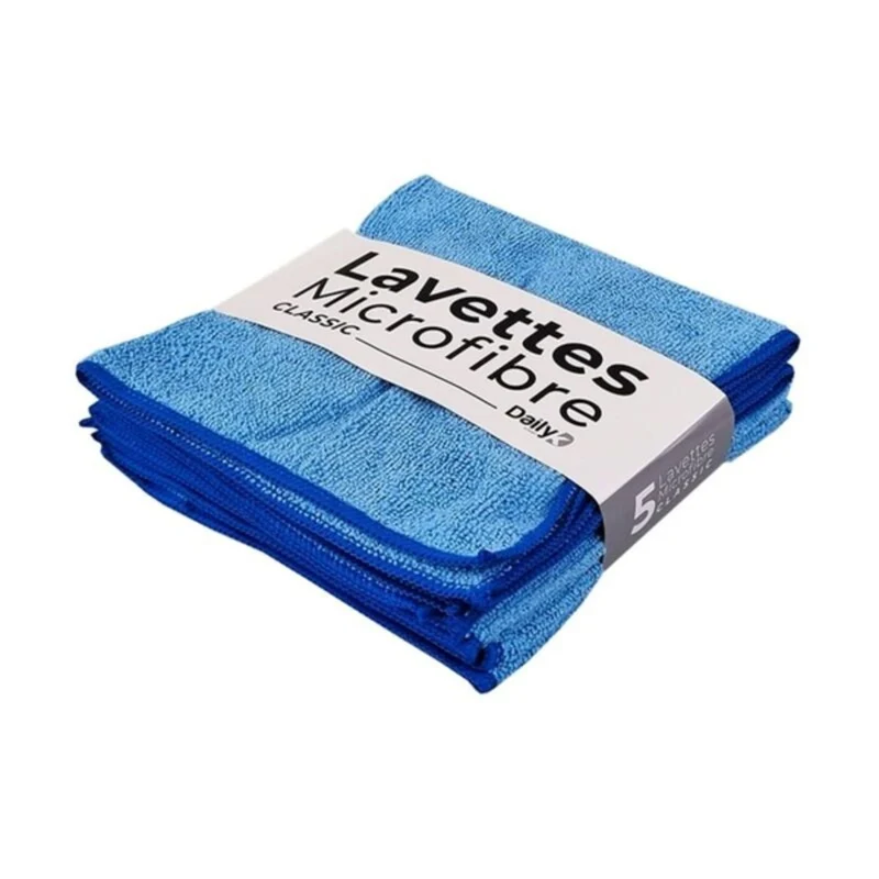 DAILY K Lavette microfibre Classic 38 x 38 cm – Lot de 5 – Bleu, Vert, Rose ou Jaune