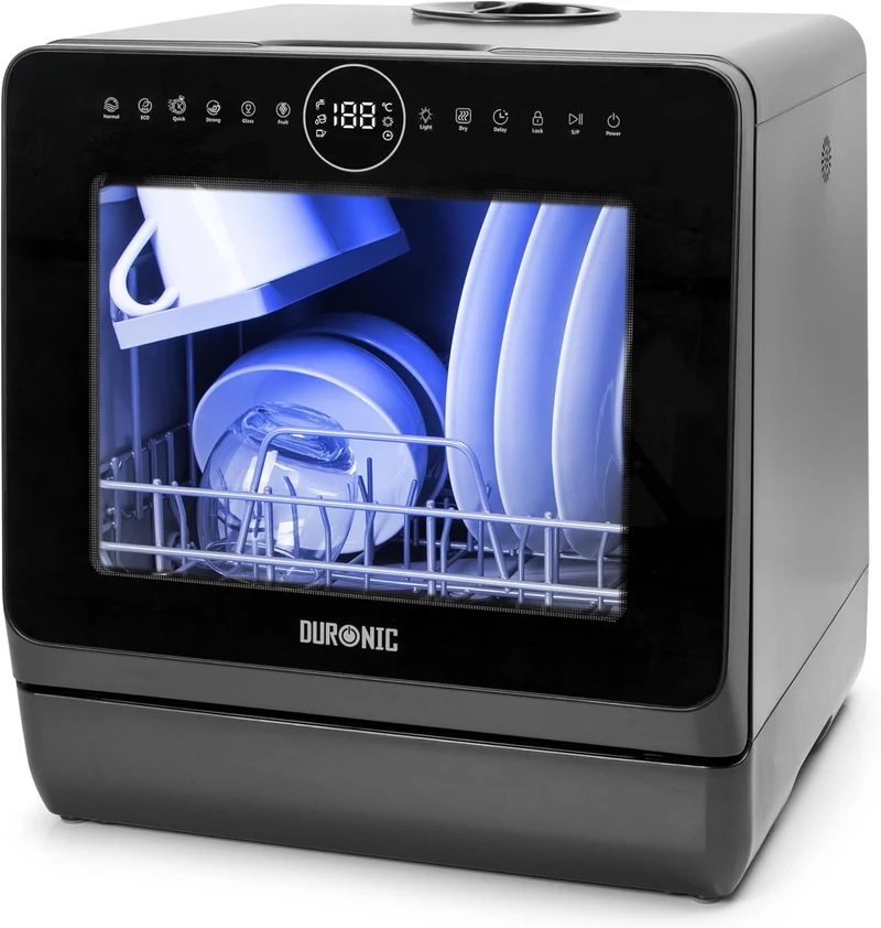Duronic DW5 BK Lave-vaisselle de table 950W lave vaisselle posable portable compact gain de place pour petite cuisine 6 programmes de lavage séchage efficace pratique