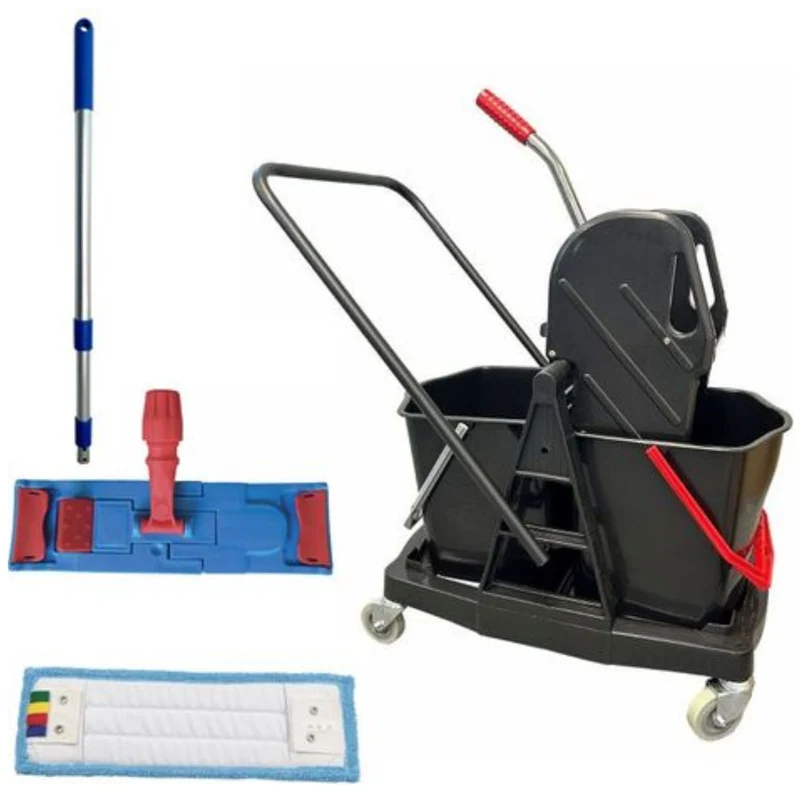 Kit de lavage des sols professionnel avec chariot double seaux et presse
