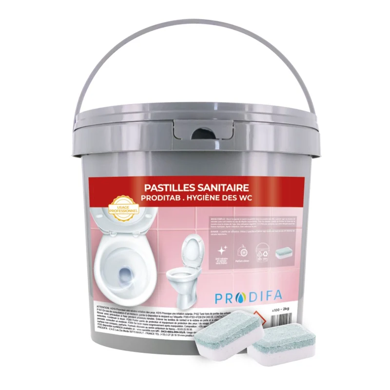 PRODITAB Pastilles WC effervescentes anti-calcaire parfum citron – Seau de 100 x 20 g