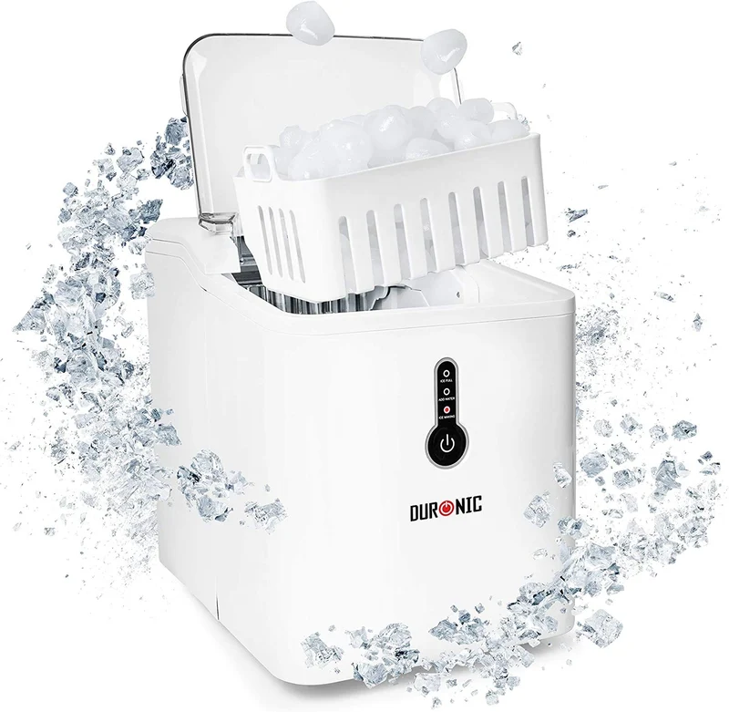 Duronic ICM120 WE Machine à glaçons automatique 120W | 9 cubes en 7 à 9 minutes | Panier de 600g et pelle à glace | Réservoir de 1,5 litre | Glace pour boissons fraiches cocktails fêtes
