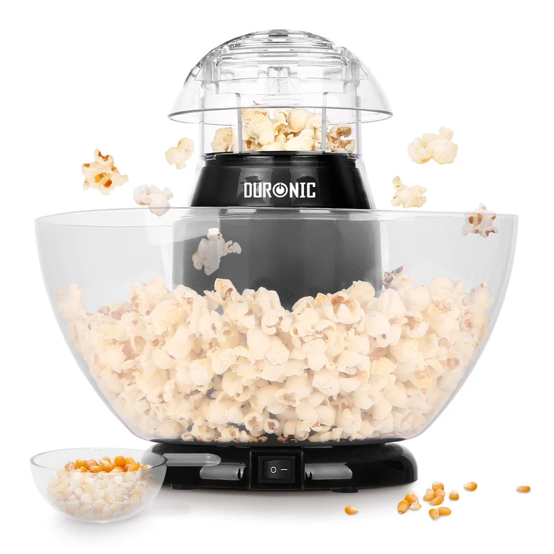 Duronic POP50 BK Machine à Pop corn 1200W Appareil pour Popcorn Maïs soufflé facile sans huile Bol Démontable sans BPA 50 à 60 g en 3 Minutes Cuisson électrique à air chaud Faible en calories